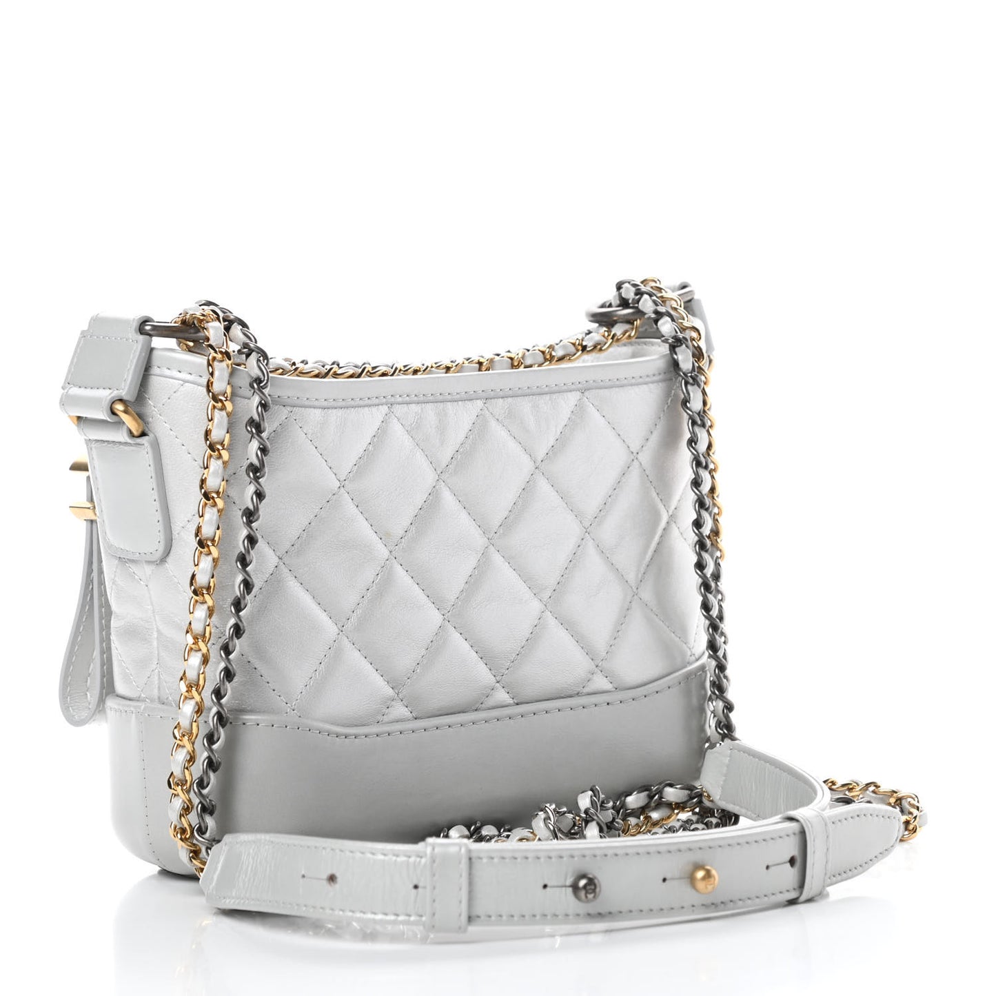 Metallic Aged Calfskin Quilted Small Gabrielle Hobo Silver