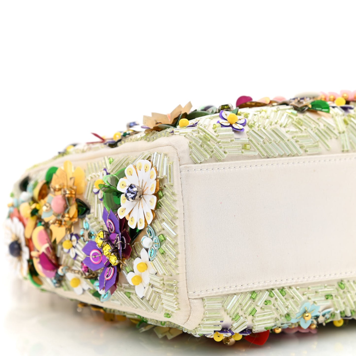 Satin Beaded Floral Embroidered Mini Lady Dior White Multicolor