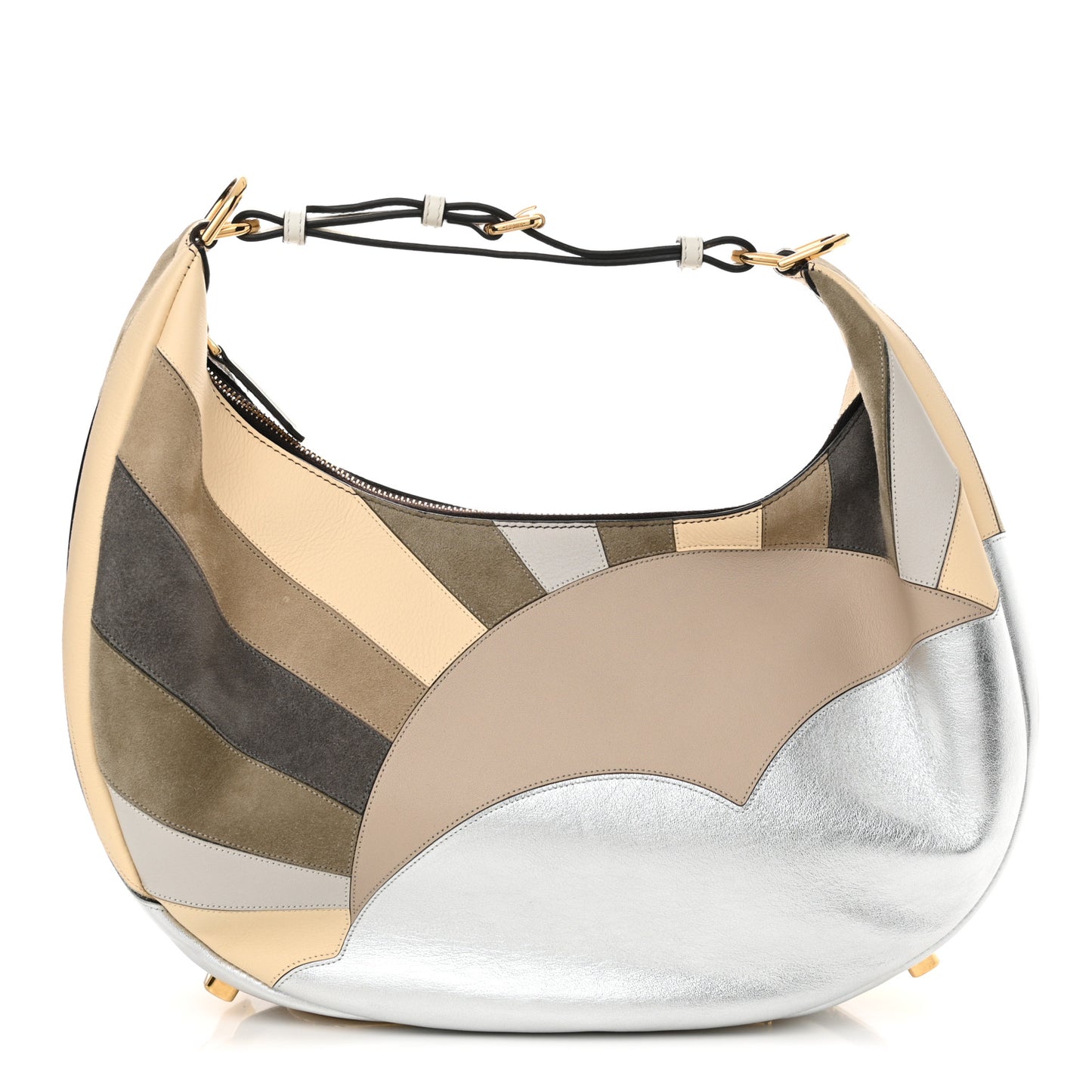 Vitello Seta Goatskin Suede Sun Cloud Inlay Medium Fendigraphy Hobo Bag Multicolor White Ice