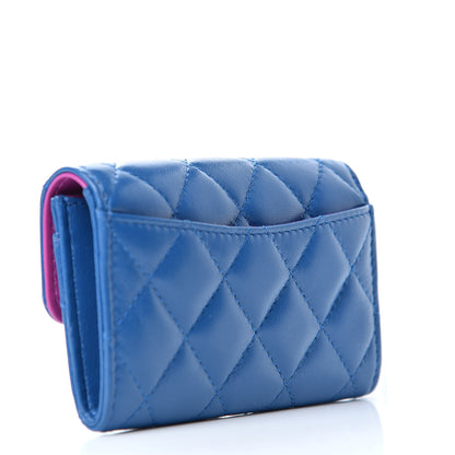 Chanel Lambskin Quilted Flap Card Holder Wallet Blue Pink 3 of 9