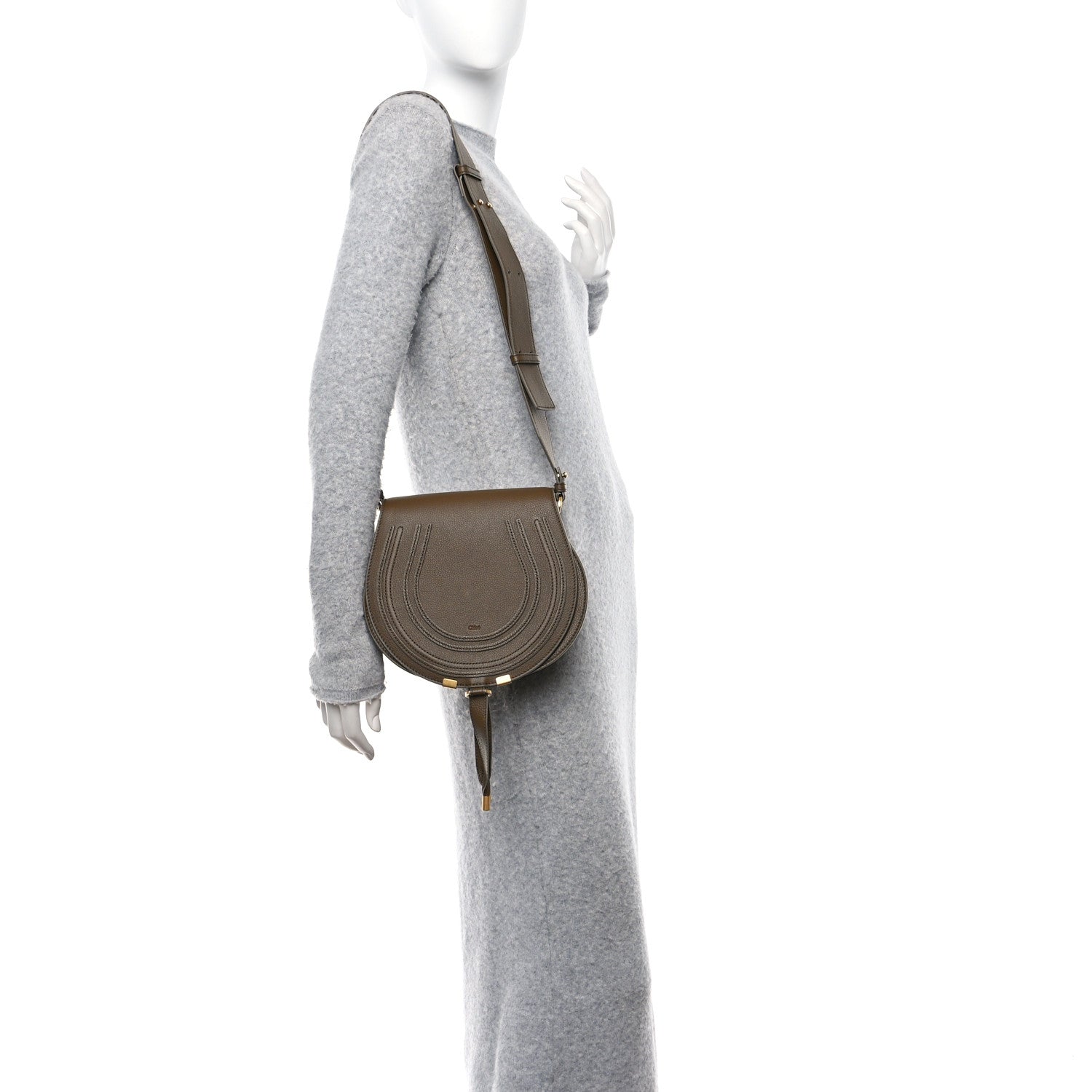 Chloe Grained Calfskin Medium Marcie Slim Round Crossbody Bag Dark Khaki 2 of 11