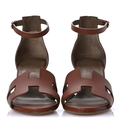 Hermes Calfskin Legend Wedge Sandals 36.5 Gold 3 of 10