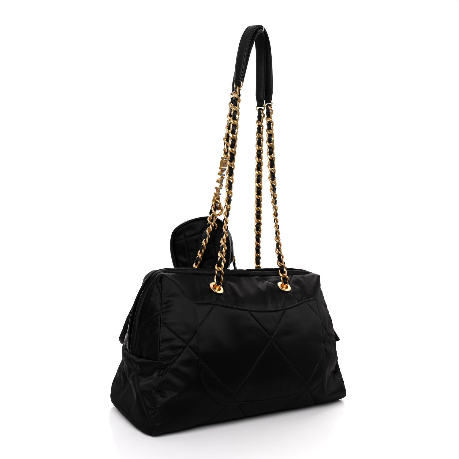 Chanel Satin Quilted Large Bowling Bag Flap Black 4 of 10