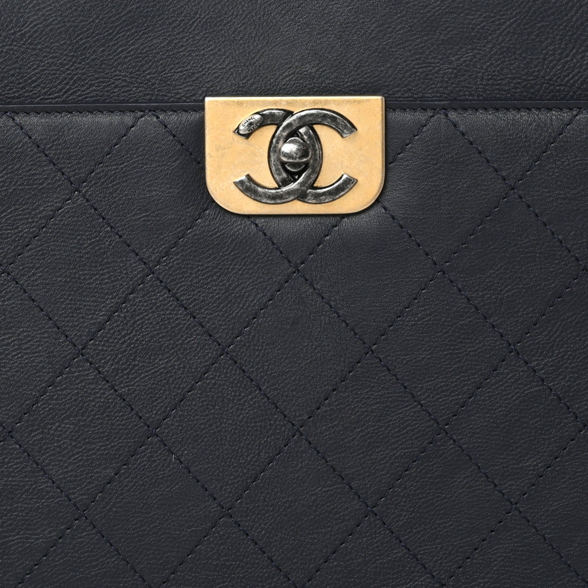 Calfskin Stitched Large Straight Lines Shopping Tote Navy