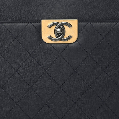 Chanel Calfskin Stitched Large Straight Lines Shopping Tote Navy 7 of 9