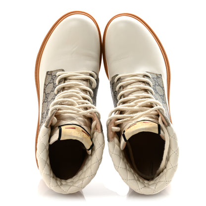 Gucci Apollo Calfskin GG Supreme Nappa Samoa Quilted Lace Up Ankle Boots 40 Mystic White Beige Ebony 3 of 20