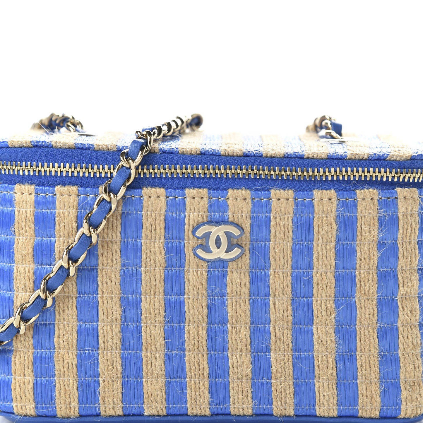 Striped Raffia Jute Vanity With Chain Blue Beige