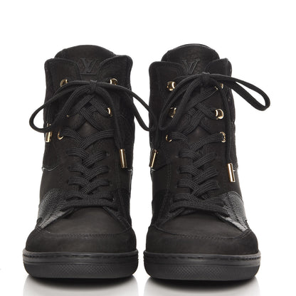 Louis Vuitton Calfskin Suede Monogram Cliff Top Wedge Sneakers 36 Black 2 of 8
