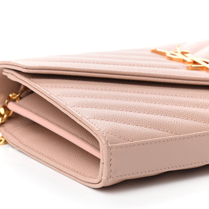 Saint Laurent Grain De Poudre Matelasse Chevron Monogram Chain Wallet Pale Pink 8 of 9