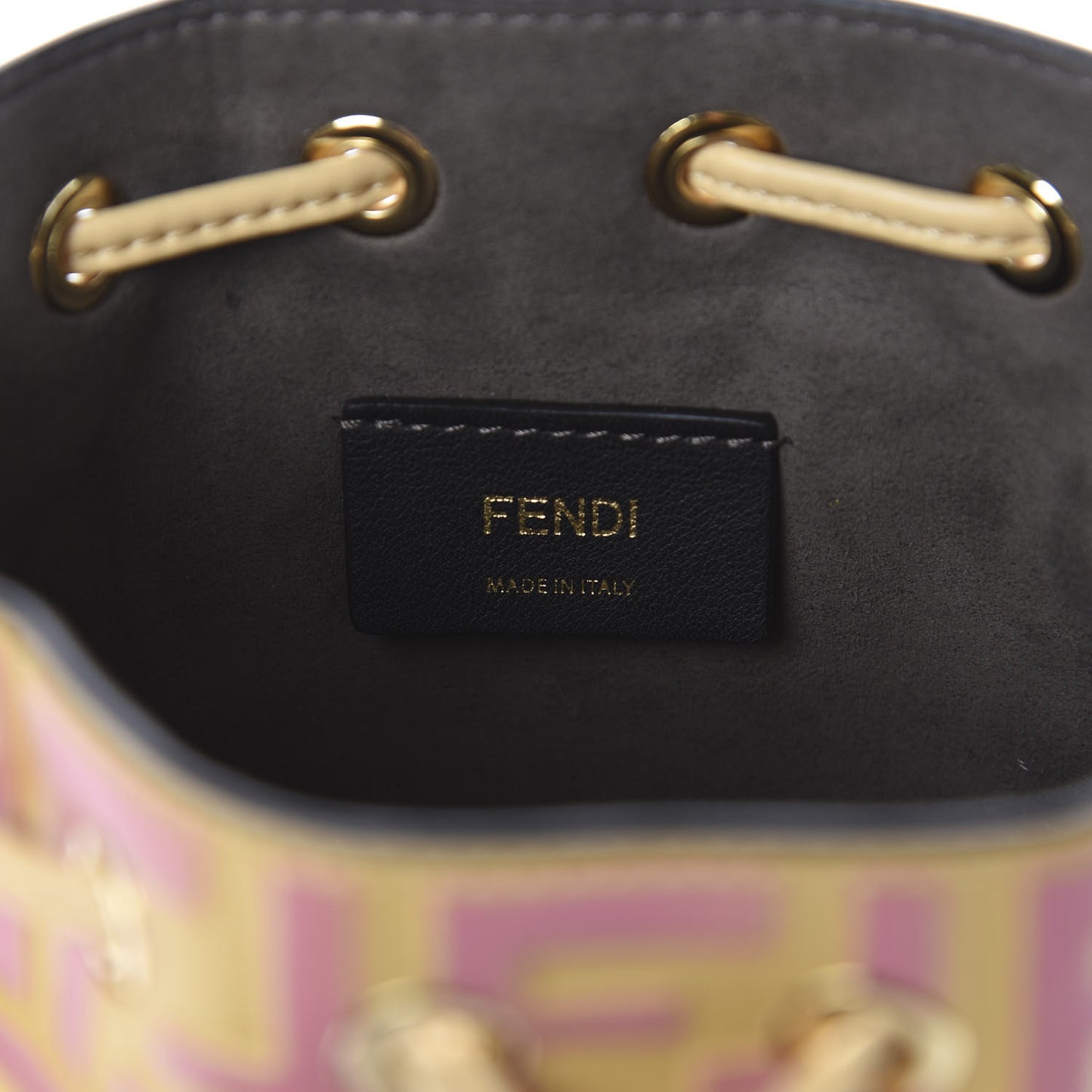Vitello Liberty F is Fendi Bi-Color FF 1974 Embossed Mini Mon Tresor Bucket Bag Savana Lollypop