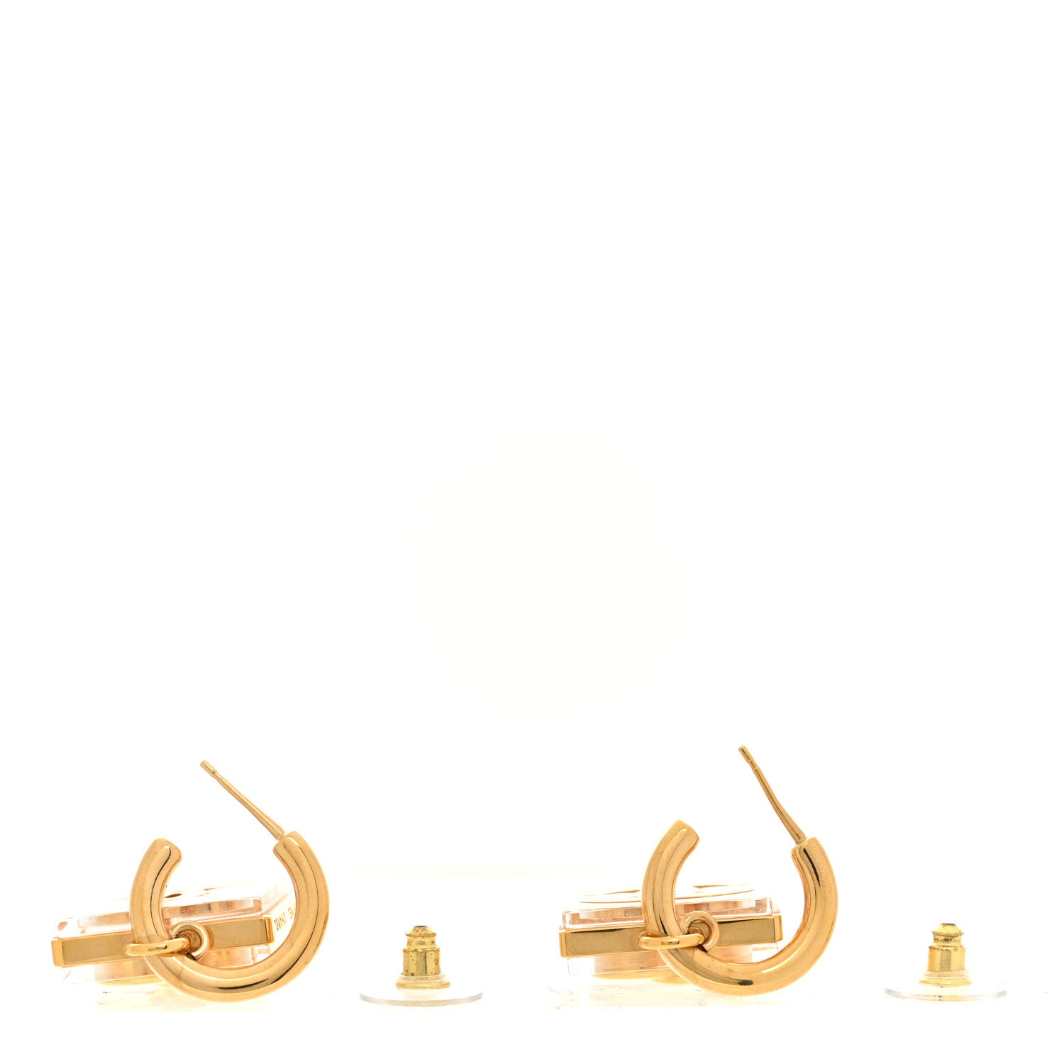 Chanel Metal Resin CC Square Drop Earrings Gold Transparent 3 of 5