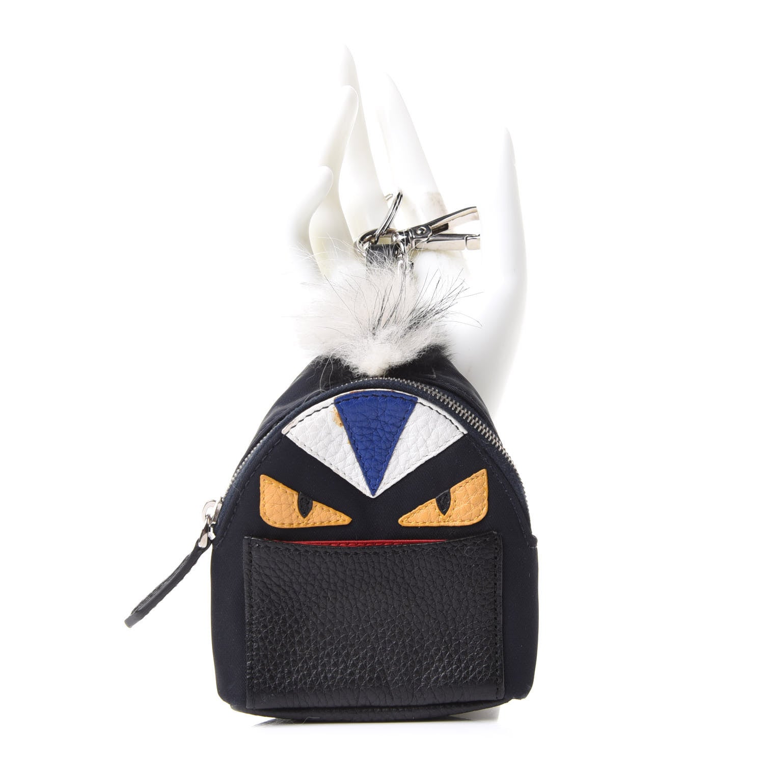 Fendi Nylon Cuoio Romano Nutria Fox Fur Monster Eyes Mini Backpack Charm Blue Black Multicolor 2 of 11