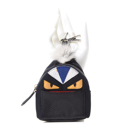 Fendi Nylon Cuoio Romano Nutria Fox Fur Monster Eyes Mini Backpack Charm Blue Black Multicolor 2 of 11