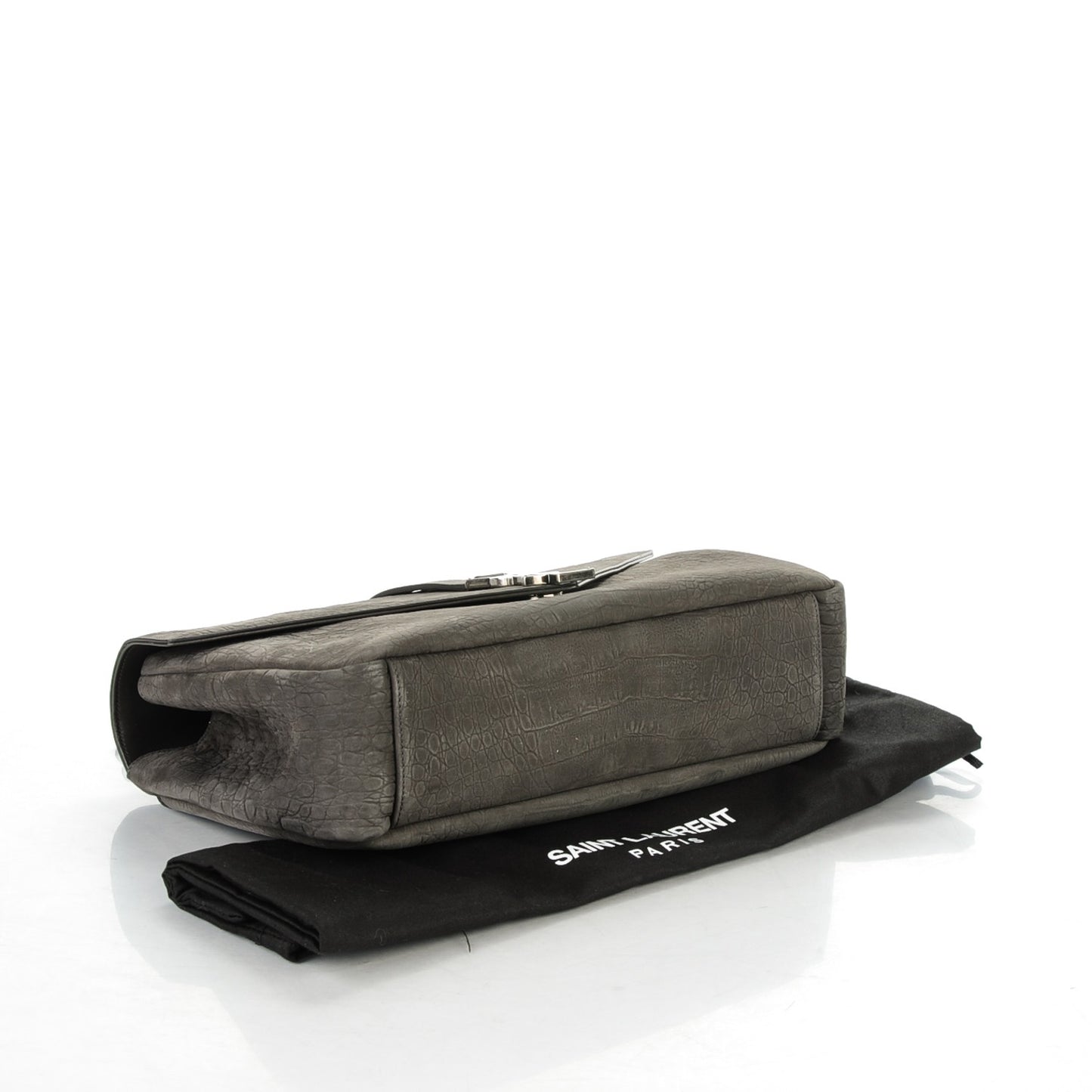 Crocodile Embossed Nubuck Monogram Large College Satchel Dark Gray