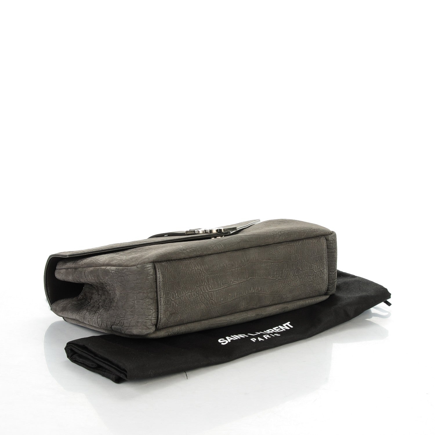 Saint Laurent Crocodile Embossed Nubuck Monogram Large College Satchel Dark Gray 4 of 7