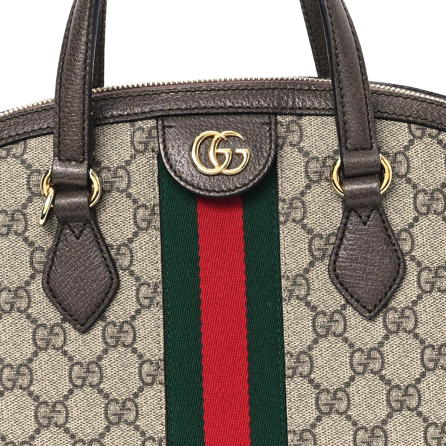 GG Supreme Monogram Web Medium Ophidia Top Handle Dome Bag Brown