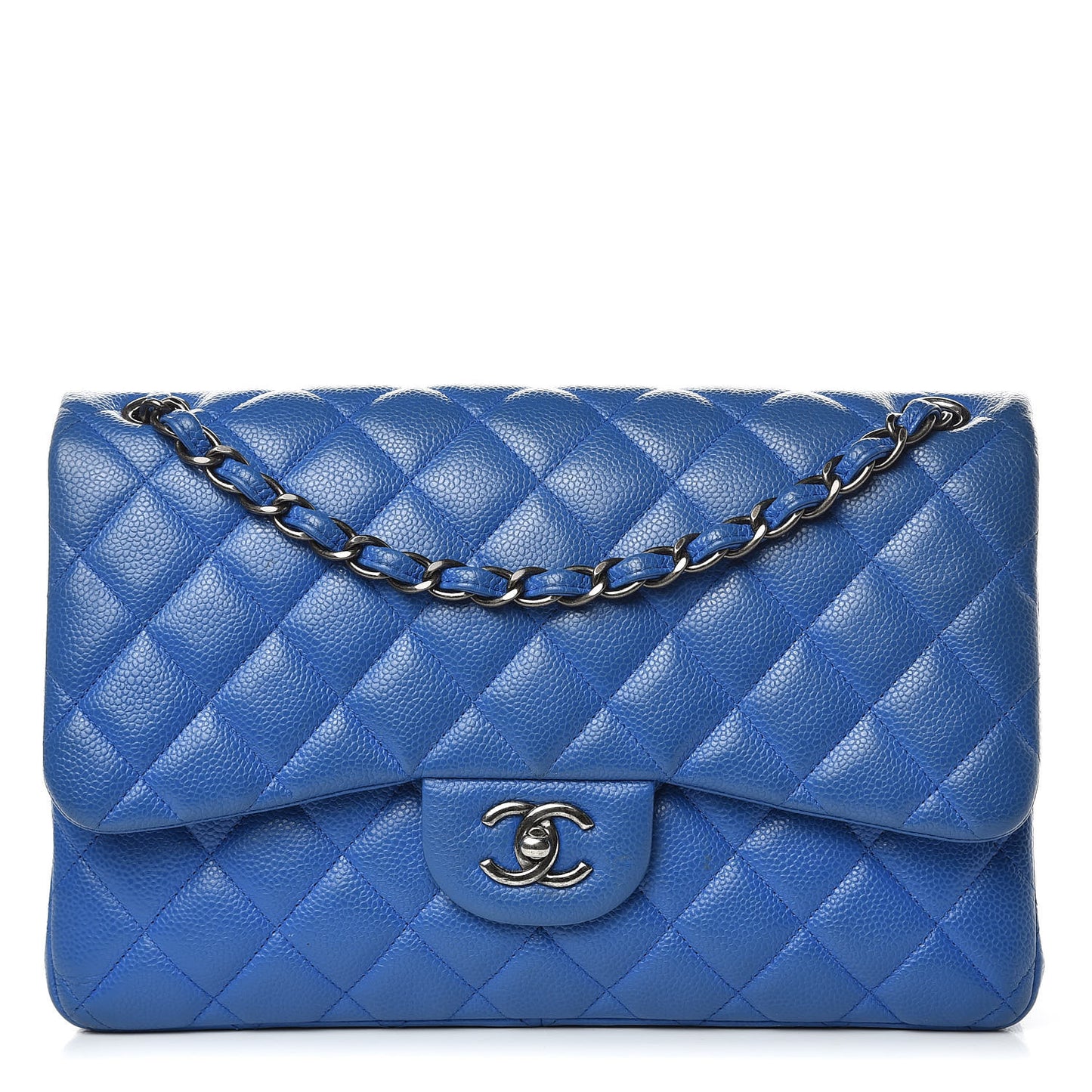 Caviar Quilted Jumbo Double Flap Blue