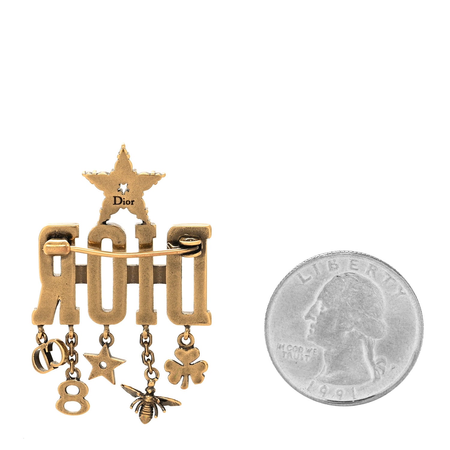 Christian Dior Metal Crystal Dio(r)evolution Logo Brooch Antique Gold 2 of 3