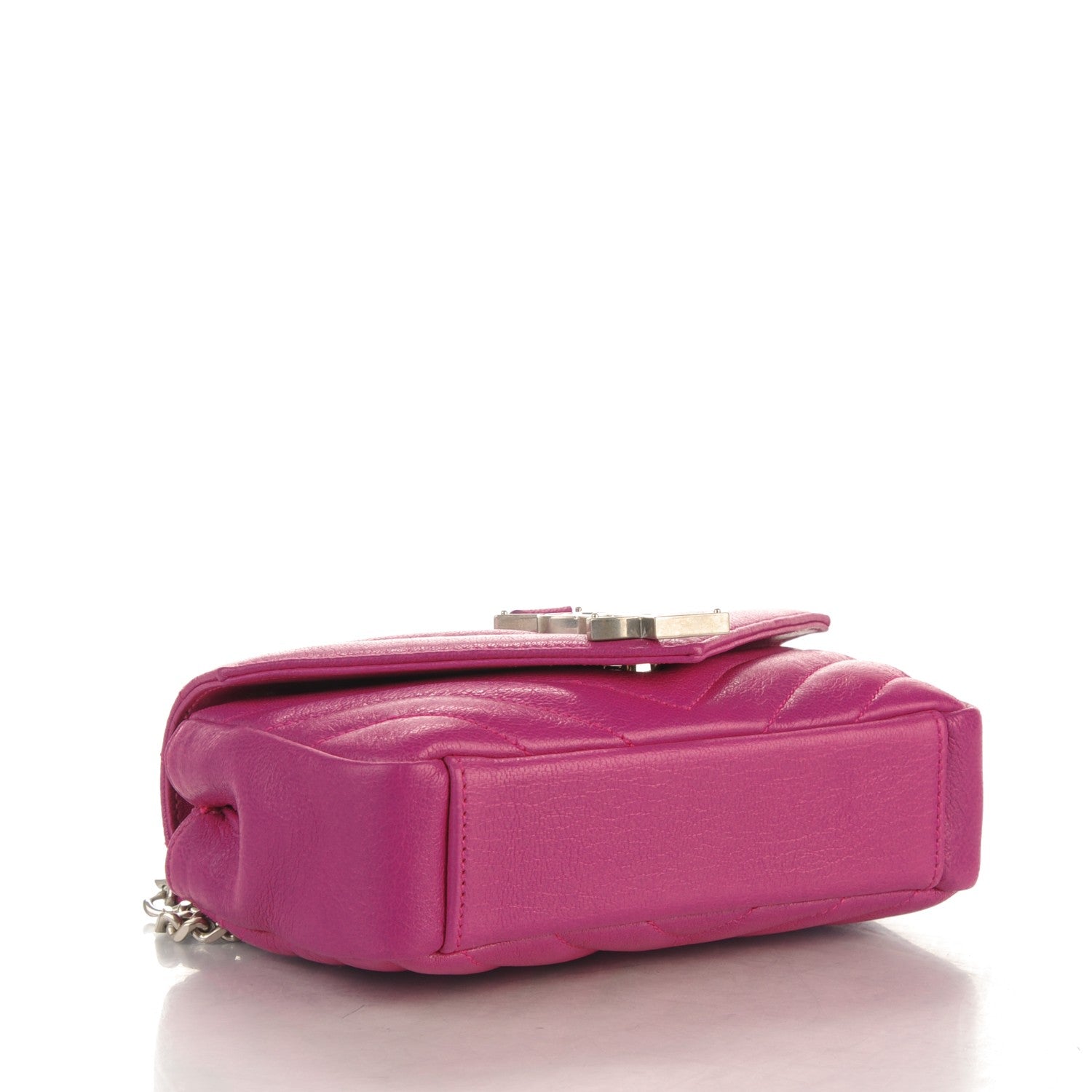 Saint Laurent Sheepskin Matelasse Chevron Classic Monogram Baby Chain Bag Electric Pink 4 of 7