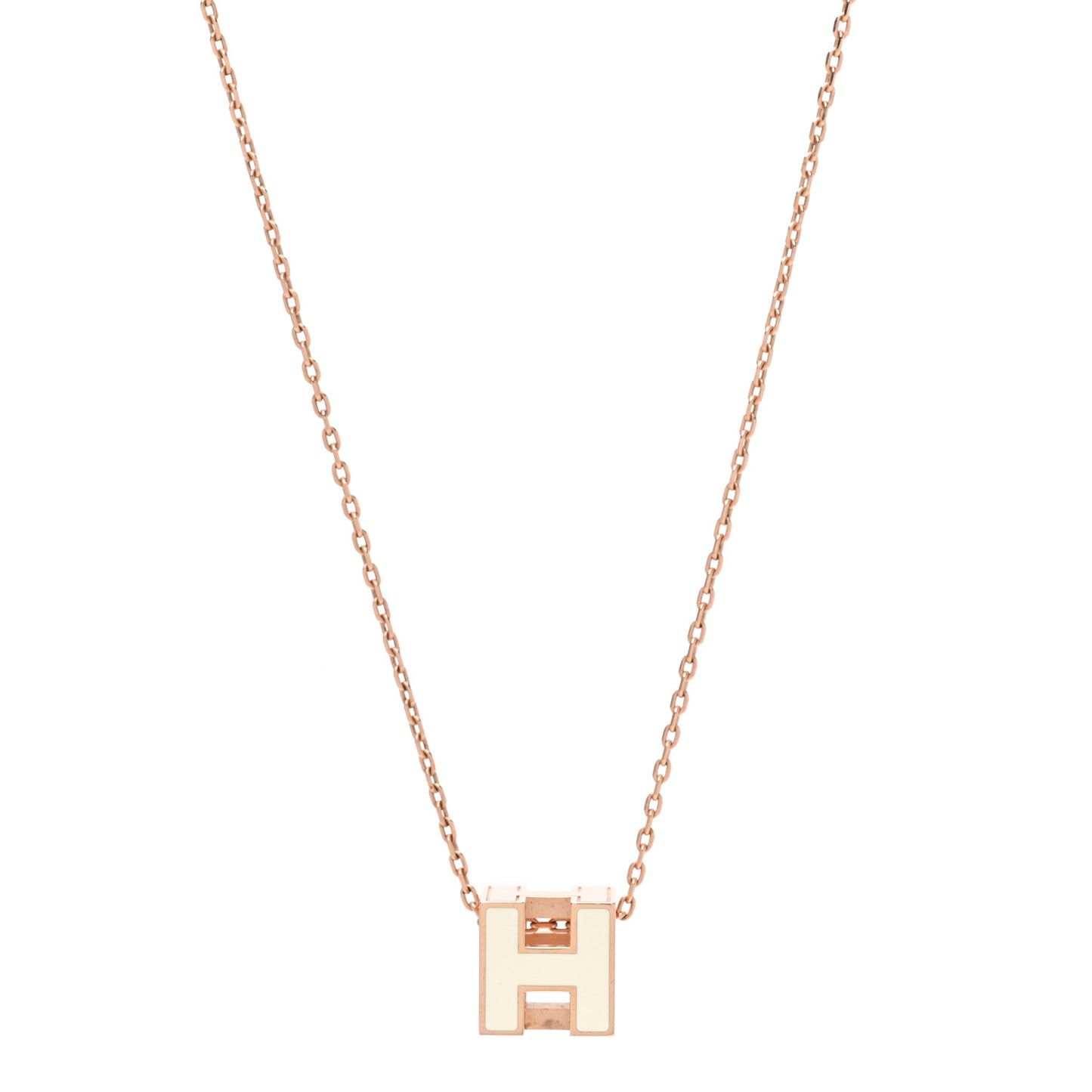 Rose Gold Lacquered Cage d'H Pendant Necklace White