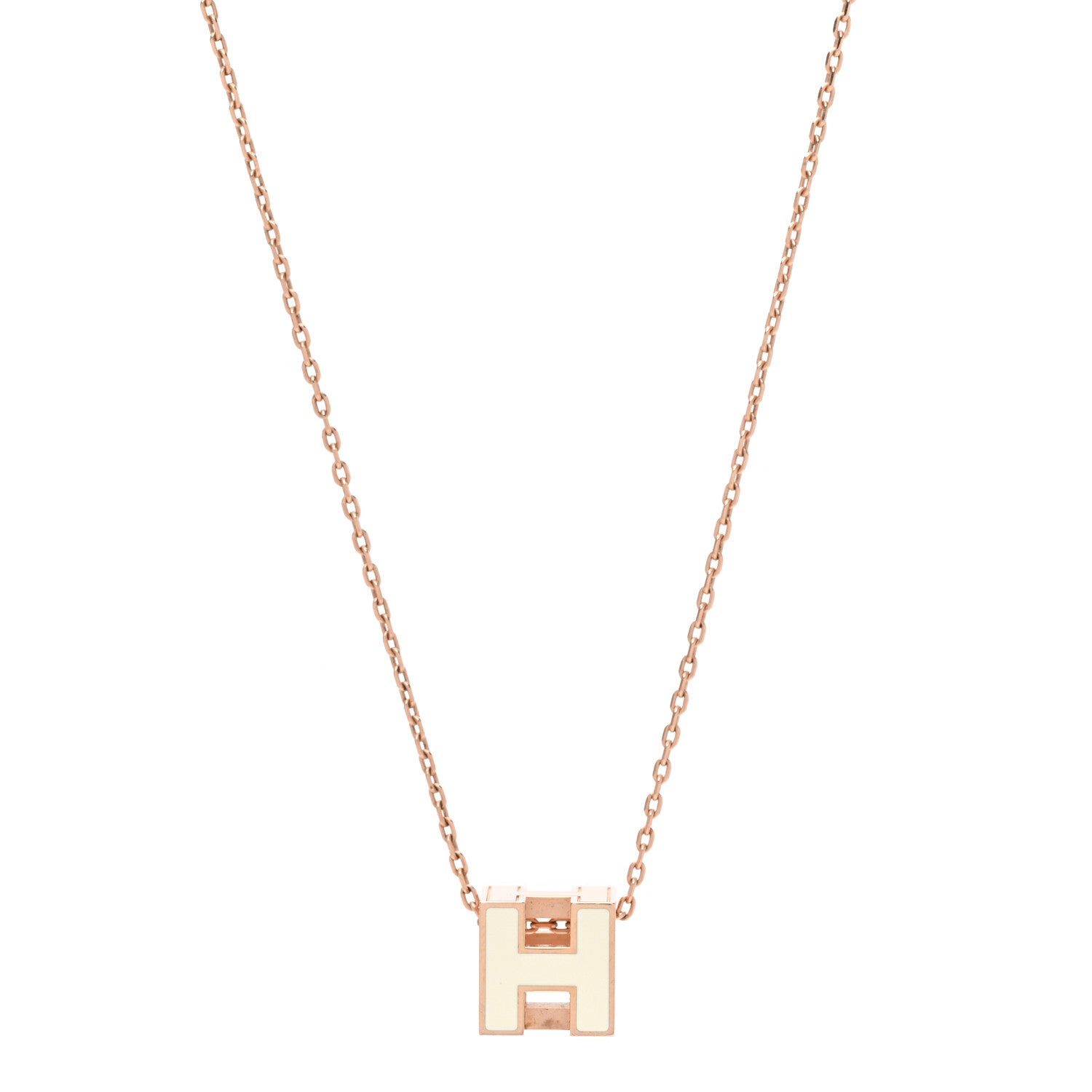 Hermes Rose Gold Lacquered Cage d'H Pendant Necklace White 1 of 9
