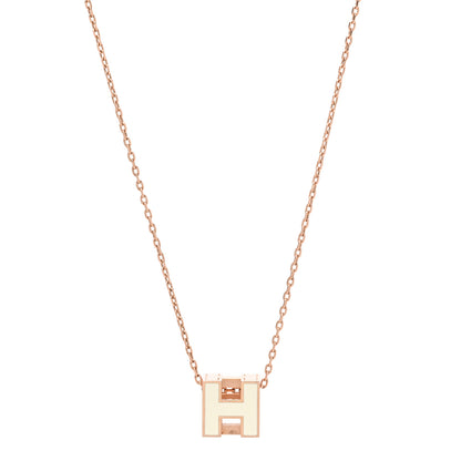 Hermes Rose Gold Lacquered Cage d'H Pendant Necklace White 1 of 9