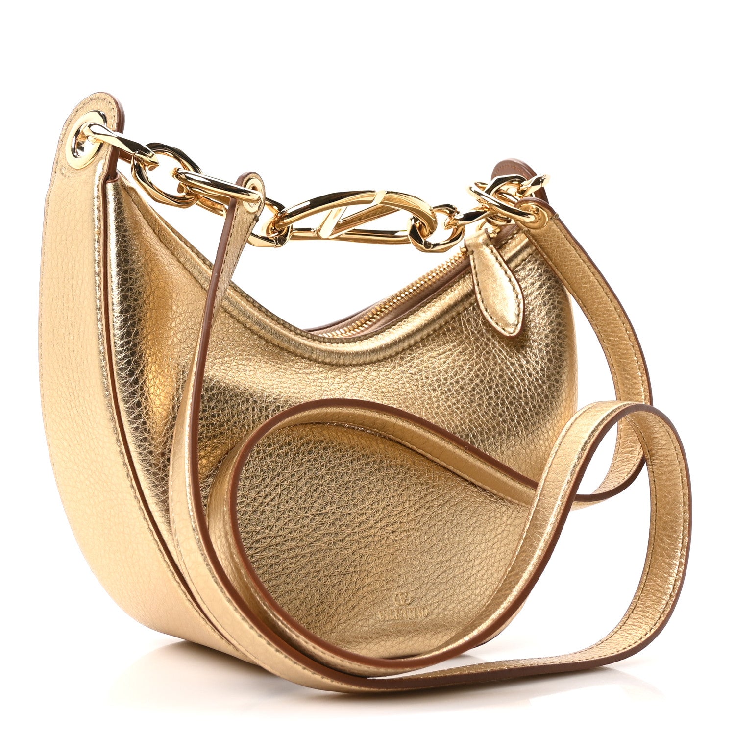 Valentino Garavani Metallic Nappa Mini Vlogo Moon Hobo Bag Gold 3 of 9