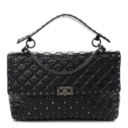 Valentino Garavani Craquele Nappa Large Rockstud Spike Shoulder Bag Black 1 of 8