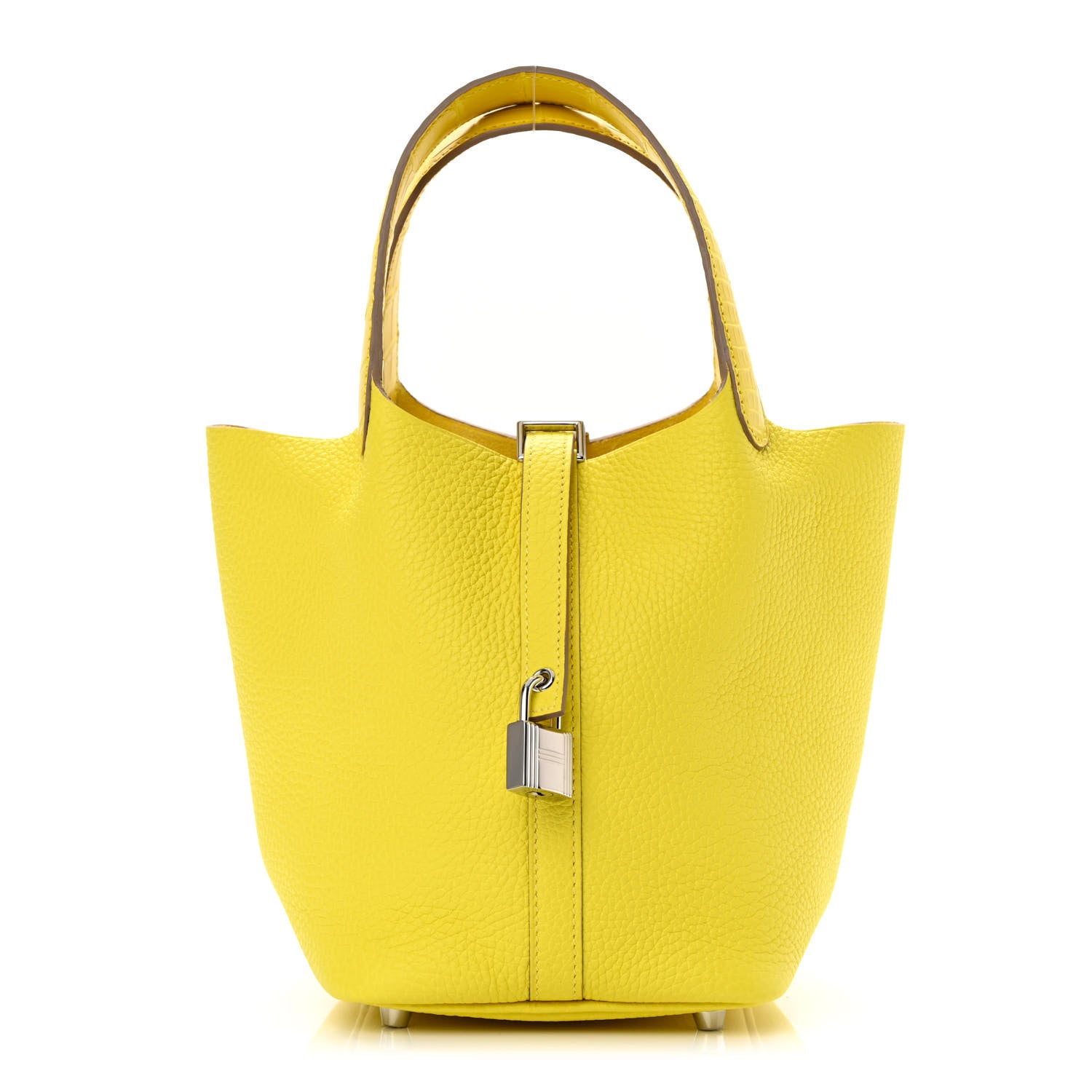 HERMES Taurillon Clemence Matte Alligator Picotin Lock Touch 18 size PM in the color Mimosa by FASHIONPHILE