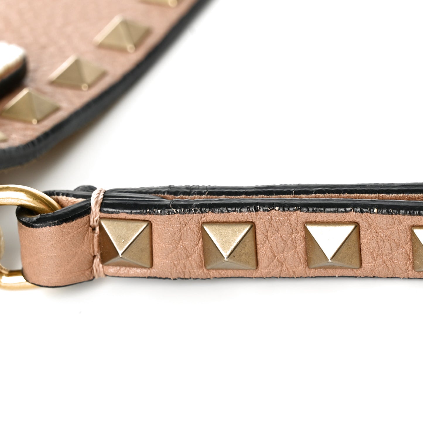 Pebbled Calfskin Beaded Rockstud Wristlet Clutch Soft Noisette