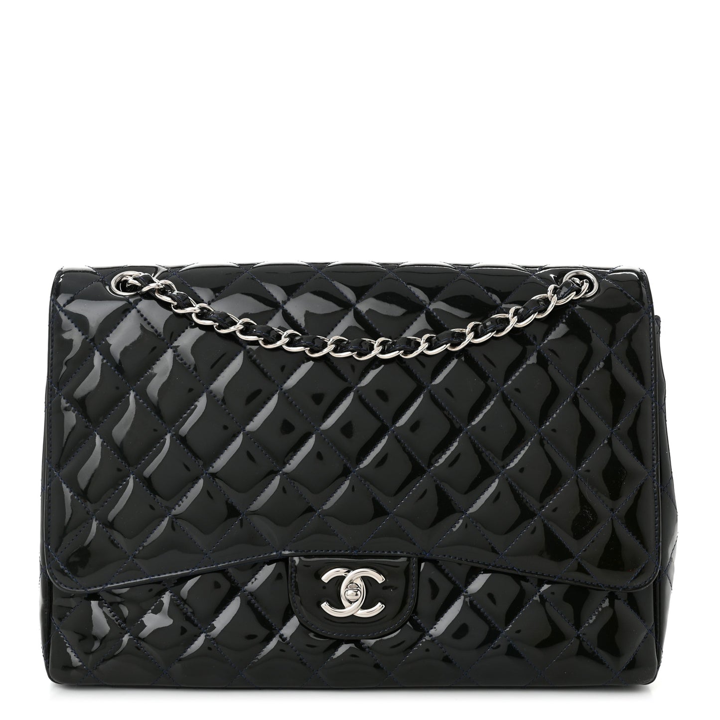 Patent Quilted Maxi Single Flap Blue