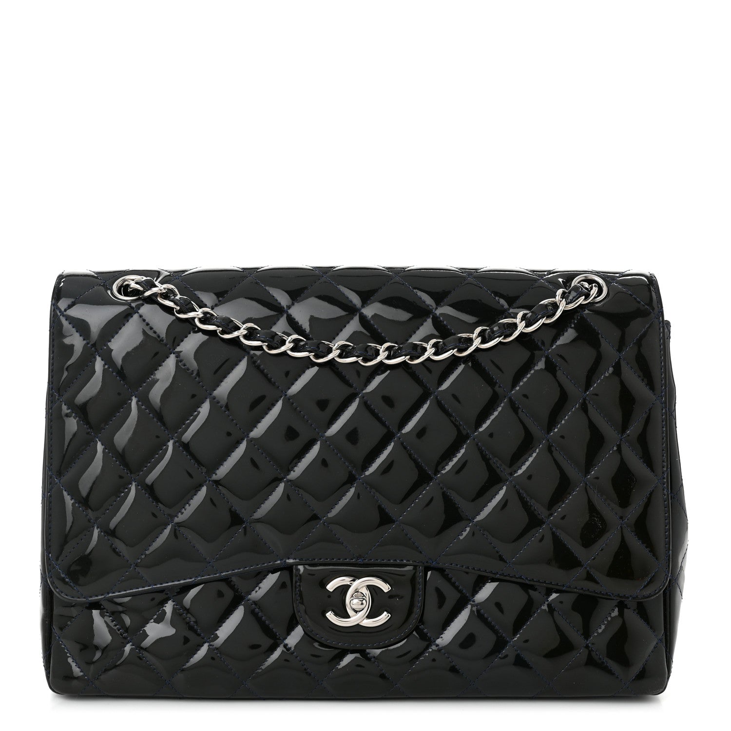 Chanel Patent Quilted Maxi Single Flap Blue 1 of 11