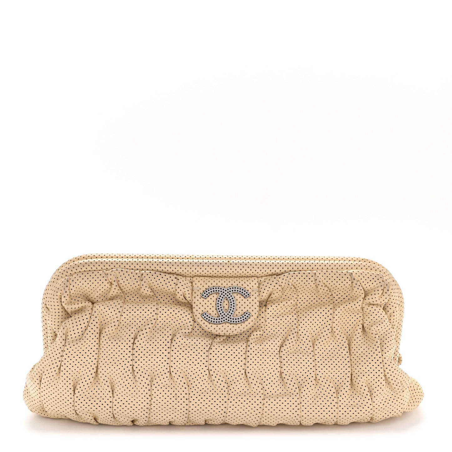 Lambskin Perforated Clutch Light Beige