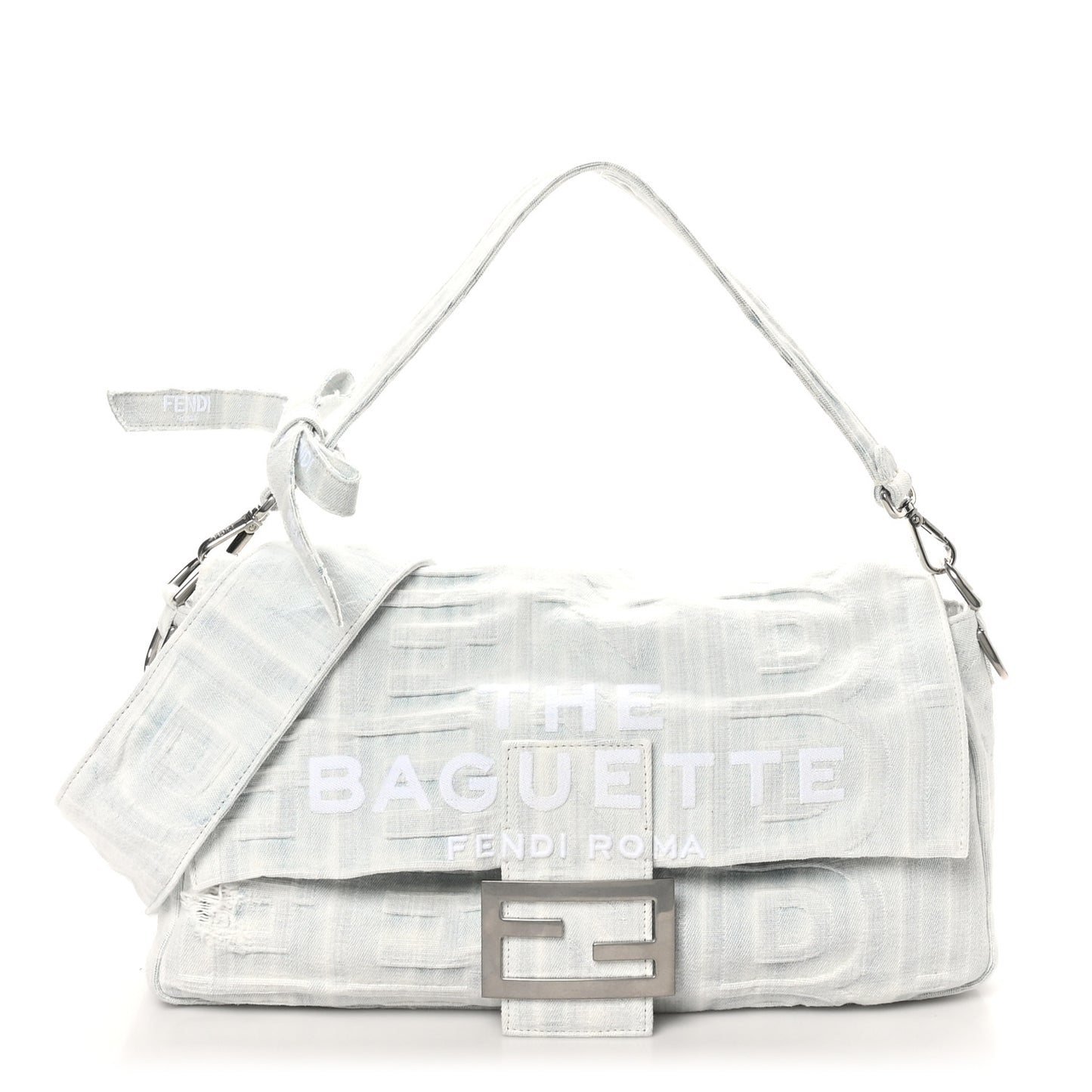 X MARC JACOBS Bleached Denim Logo Maxi Baguette Off White