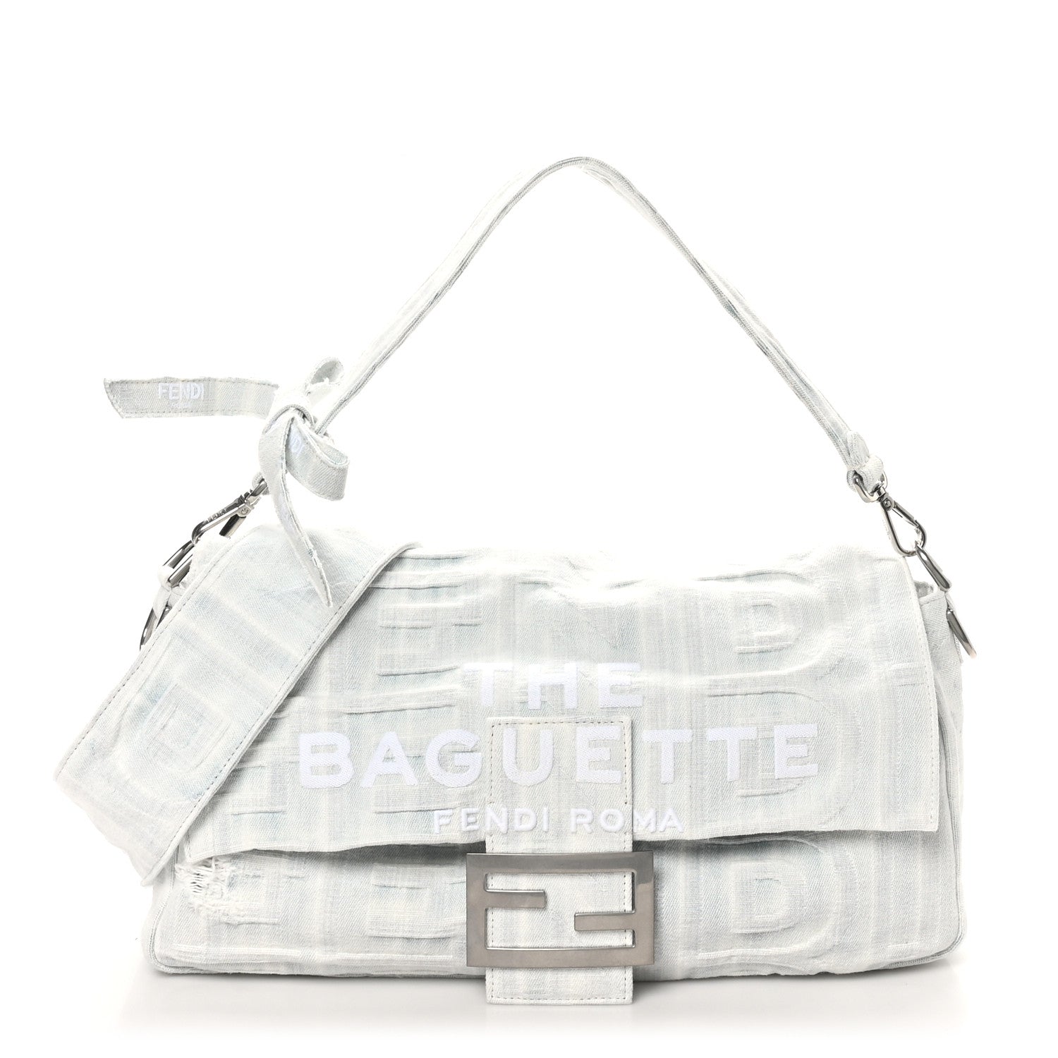 Fendi X MARC JACOBS Bleached Denim Logo Maxi Baguette Off White 1 of 9