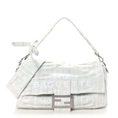 Fendi X MARC JACOBS Bleached Denim Logo Maxi Baguette Off White 1 of 9