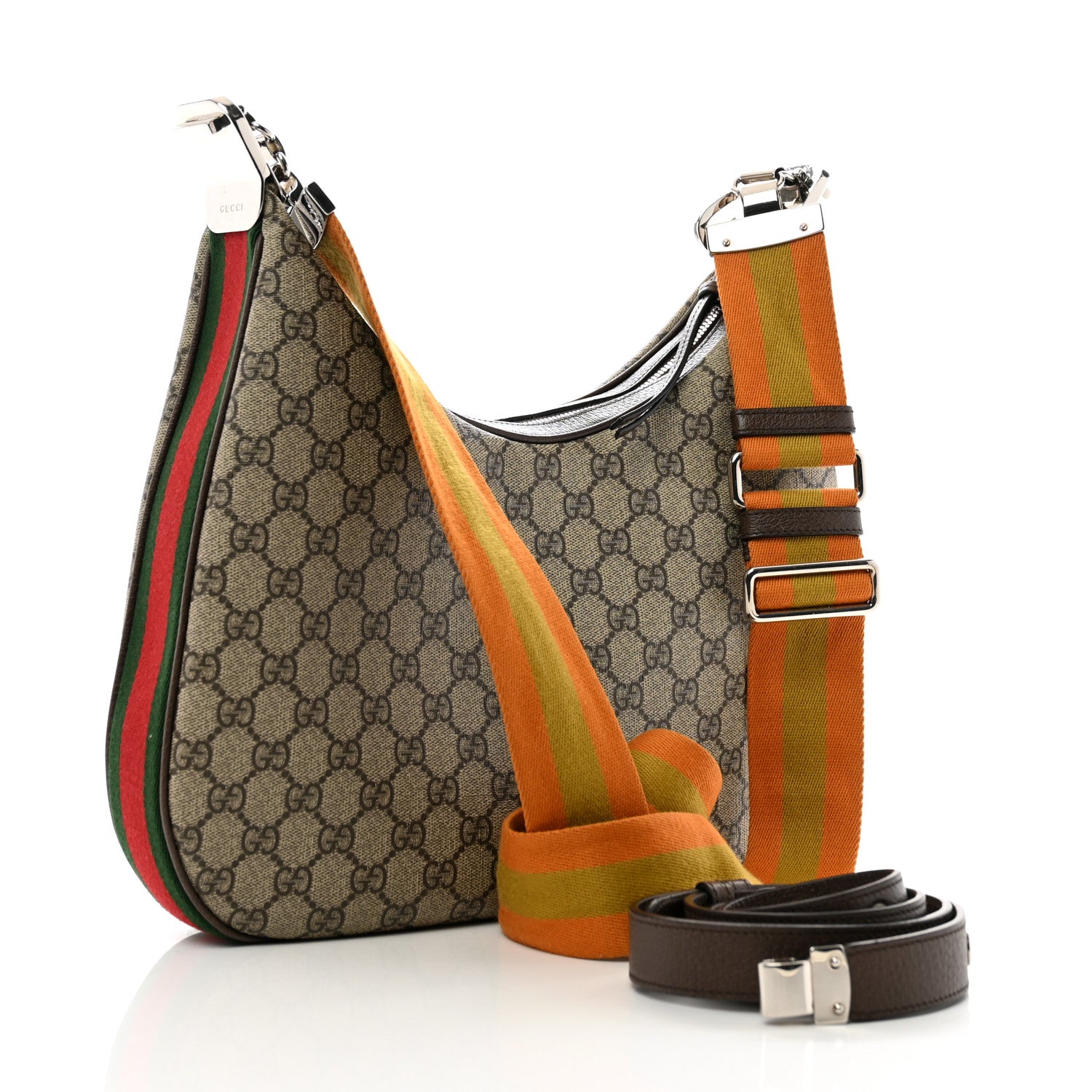 Gucci GG Supreme Monogram Textured Calfskin Web Large Attache Shoulder Bag Beige Ebony New Acero 3 of 14