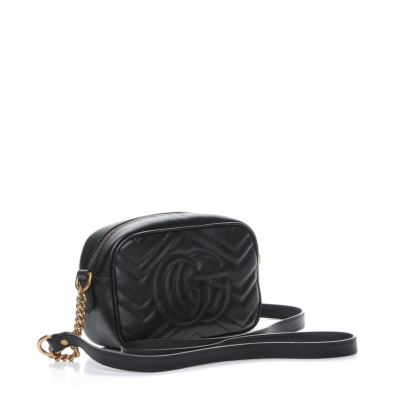 Gucci Calfskin Matelasse Mini GG Marmont Chain Shoulder Bag Black 3 of 7