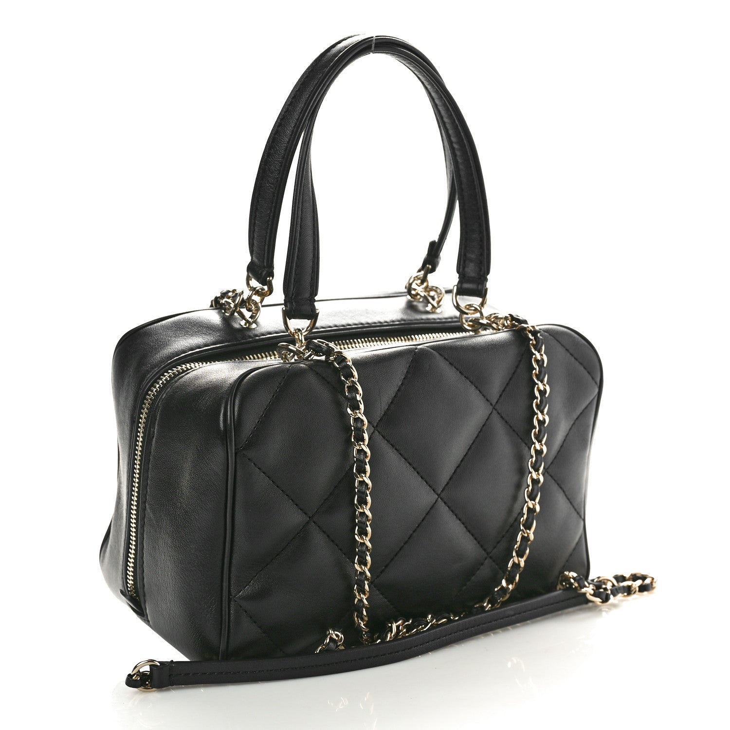 Chanel Lambskin Quilted Easy Carry Bowling Bag Black 3 of 10