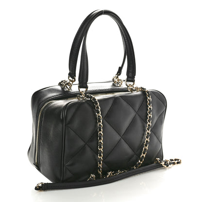 Chanel Lambskin Quilted Easy Carry Bowling Bag Black 3 of 10