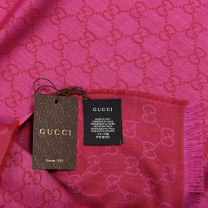 Gucci Wool Silk GG Monogram GGWeblong Fringe Scarf Shawl Red Pink 3 of 3
