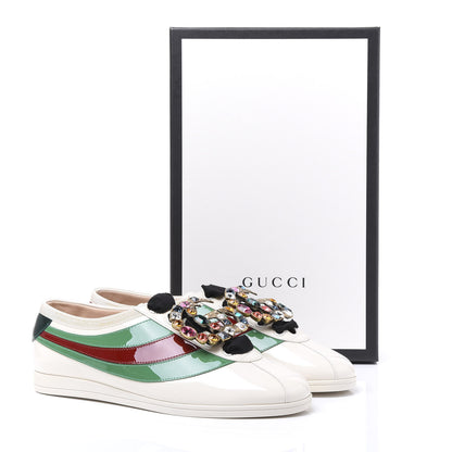 Gucci Patent Crystal Web GG Womens Falacer Sneakers 38.5 Mystic White New Shamarock Red 9 of 9