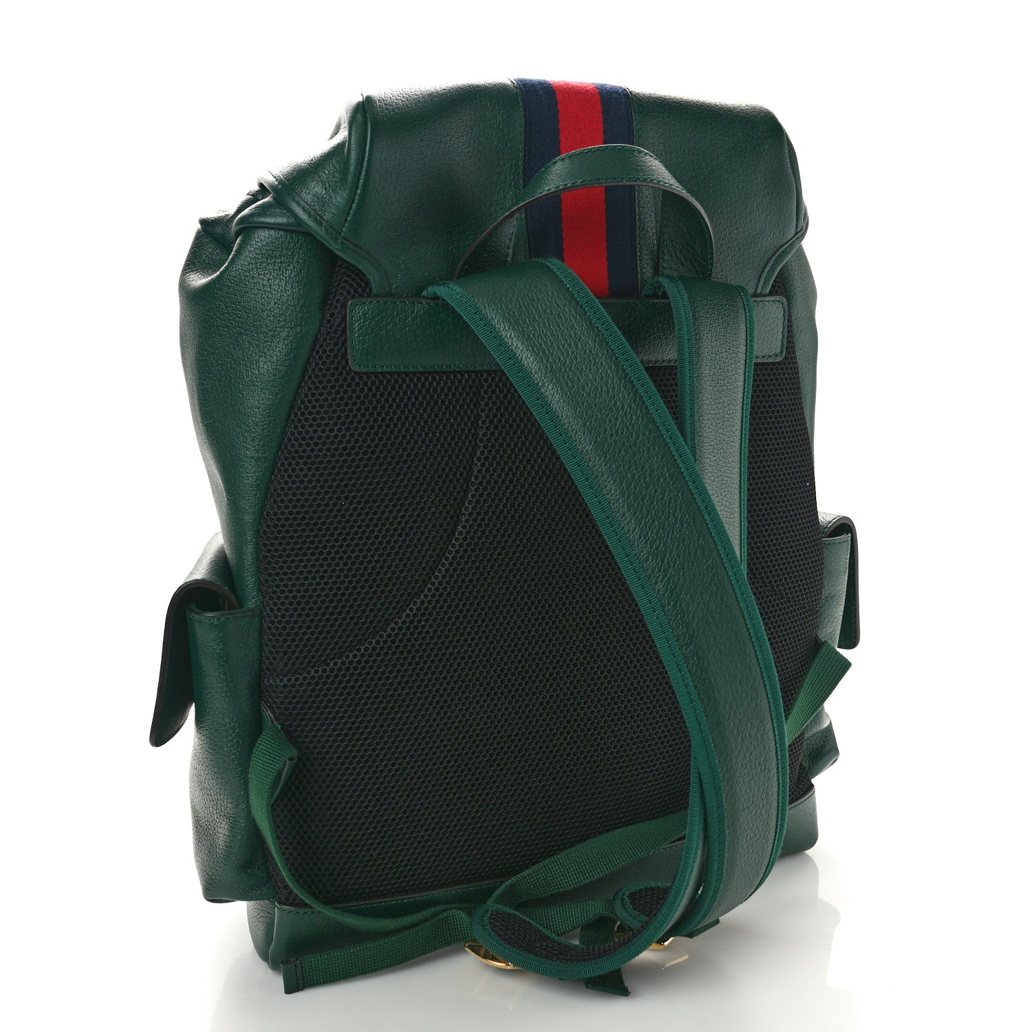 Gucci Grained Calfskin Medium Ophidia Double Buckle Backpack Green 3 of 11