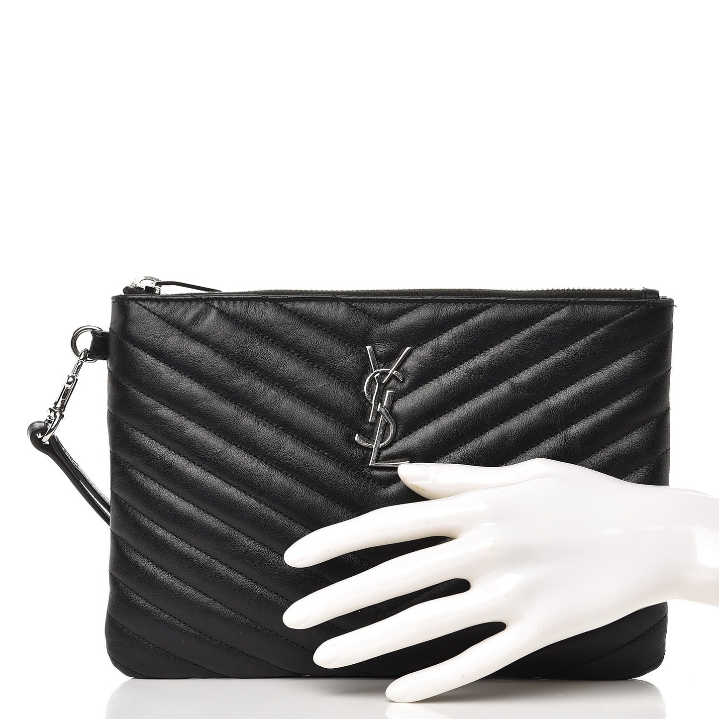 Calfskin Matelasse Chevron Monogram A5 Wristlet Black