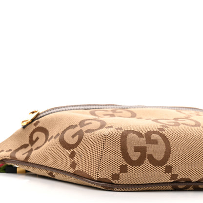 Gucci Monogram Jumbo GG Textured Dollar Calfskin Web Belt Bag Camel Ebony New Acero 7 of 8