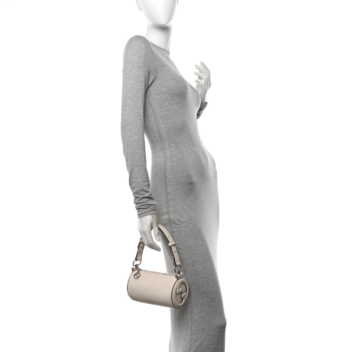 Gucci Sakai Be Green Calfskin Diagonal Stitched Mini Blondie Barrel Shoulder Bag Mystic White 2 of 9