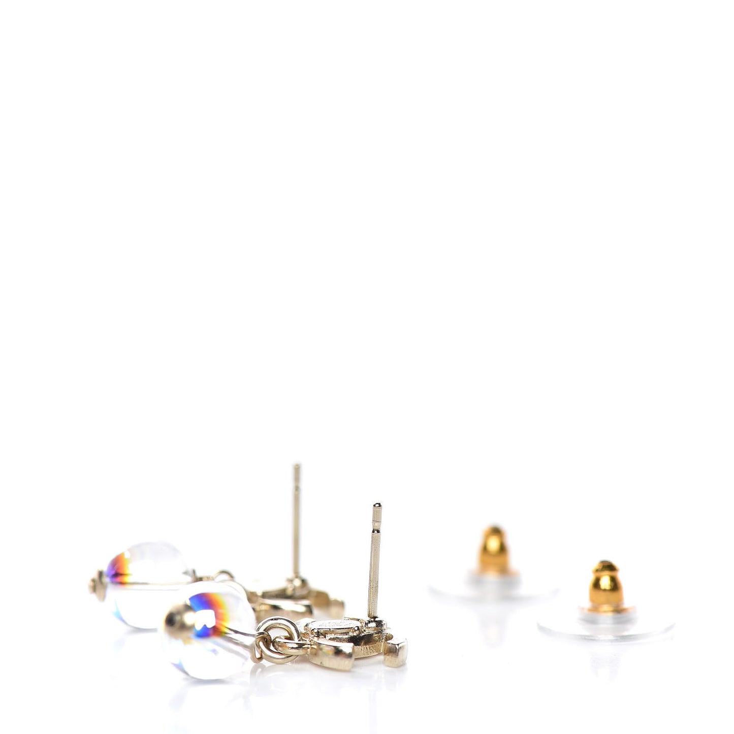 Iridescent Bead CC Drop Earrings Gold