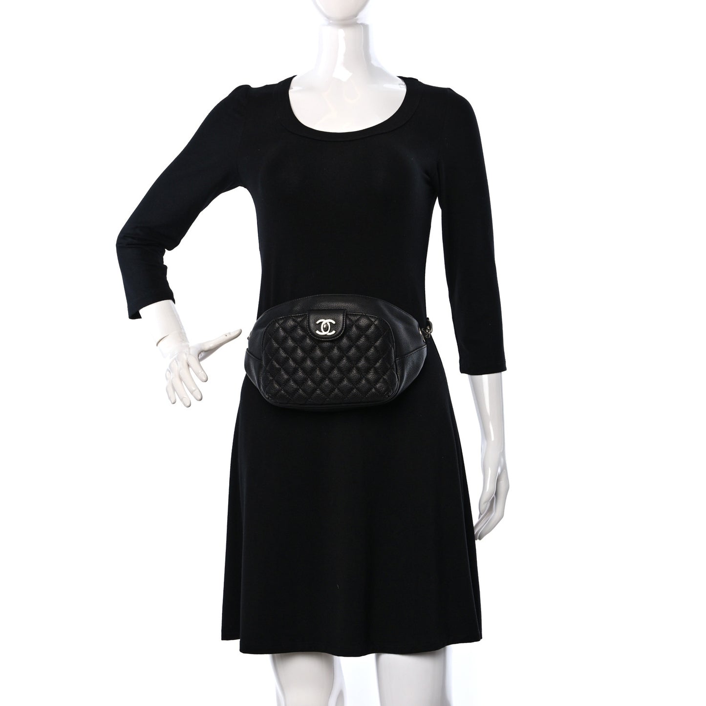 Grained Calfskin Quilted Casual Rock Waist Bag Fanny Pack Black