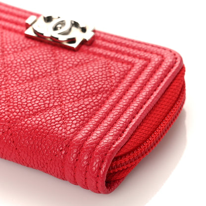 Chanel Caviar Quilted Boy Zip Around Coin Purse Wallet Red 9 of 10