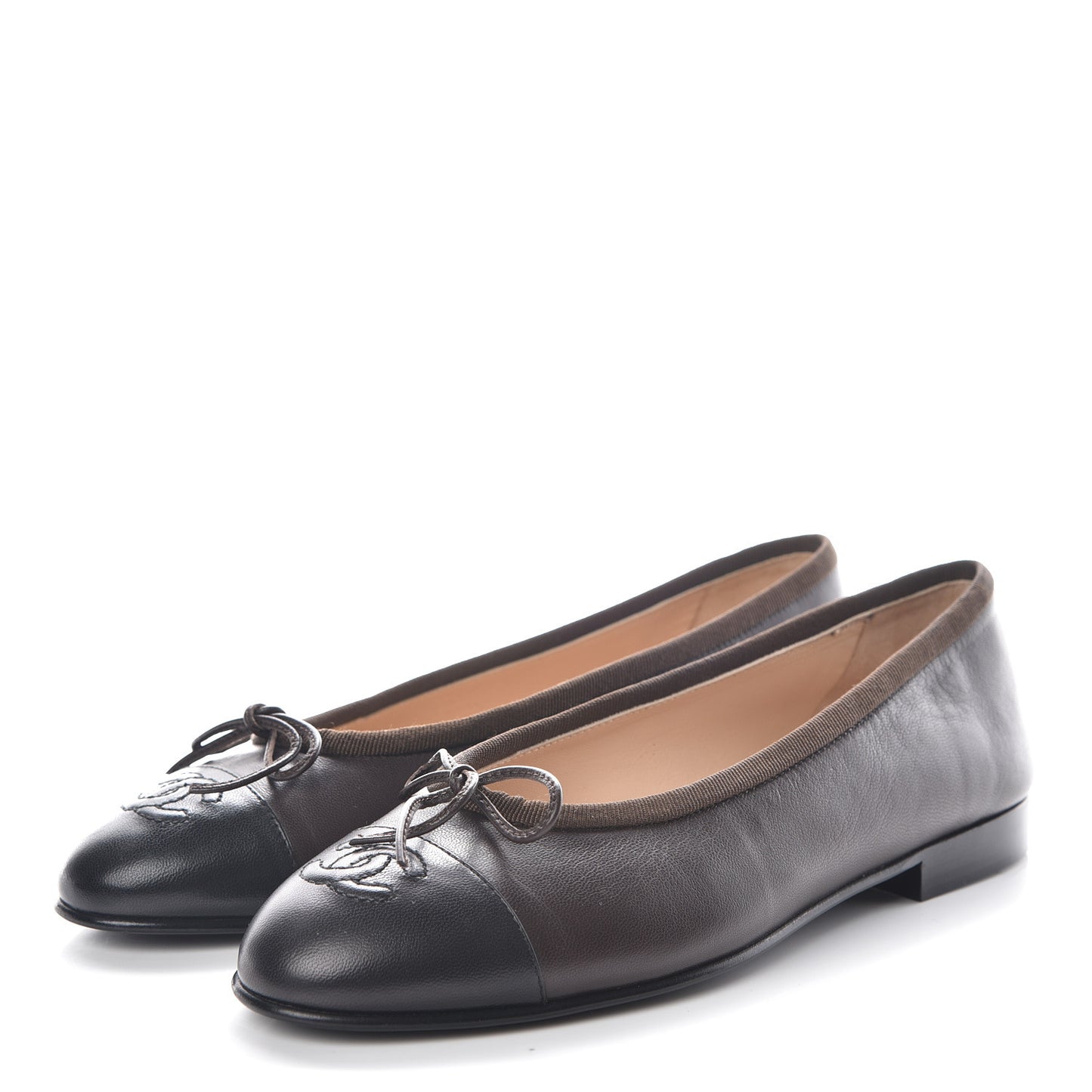 Lambskin CC Cap Toe Ballerina Flats 36 Brown Black